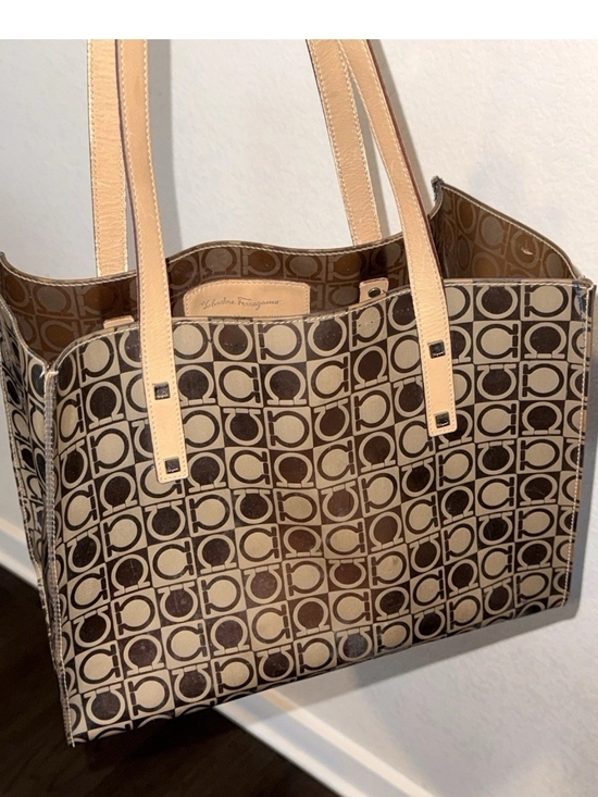 Salvatore Ferragamo Handbags - . AUTHENTIC Salvatore Ferragamo Brown & Tan Signature VinylShopper Tote